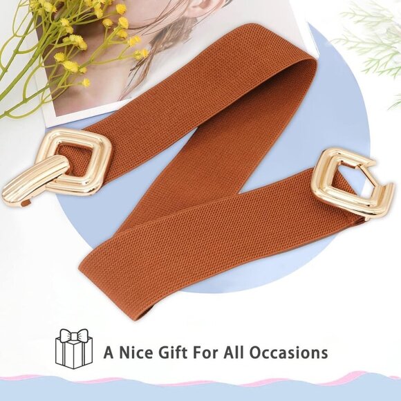 Stretchy Wide Women's Elastic Waist Belt for Dresses Gold Buckle - Picture 6 of 6